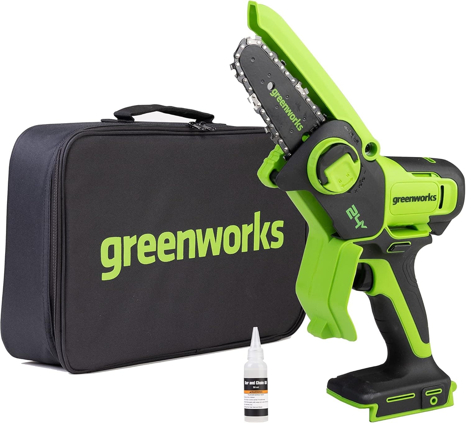 Greenworks 24 V Mini serra de 10 cm serra a bateria sem cabo sem bateria ou carregador, velocidade da corrente de 7,8 m/s, motosserra elétrica para ramos de árvores, pátio e uso doméstico.