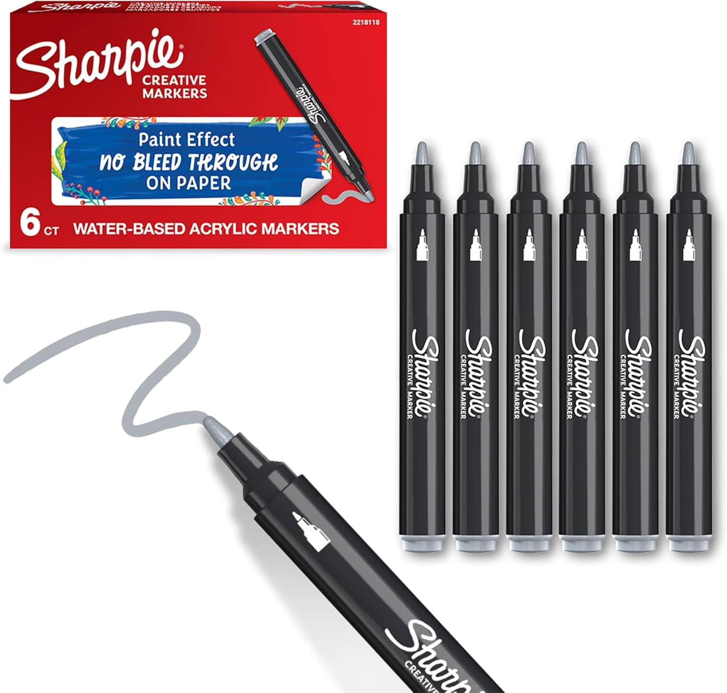 Sharpie Marcadores Criativos | Marcadores acrílicos de ponta bala cinza, pack de 6 unidades