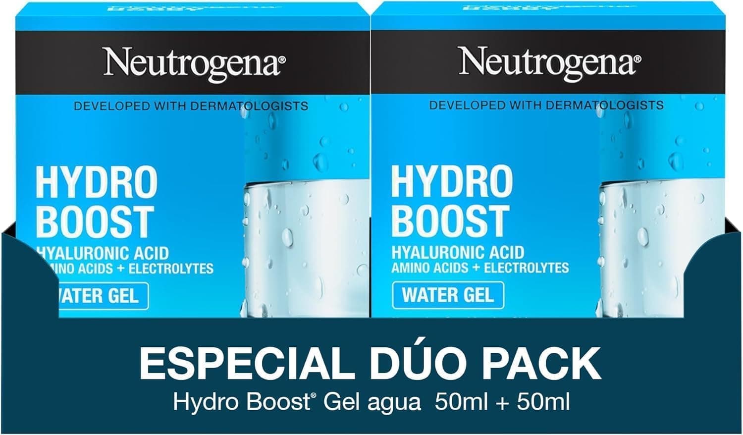 Neutrogena Hydro Boost Gel de água (pack de poupança de 2 x 50 ml), creme hidratante facial adequado para peles sensíveis, hidrogel com ácido hialurónico