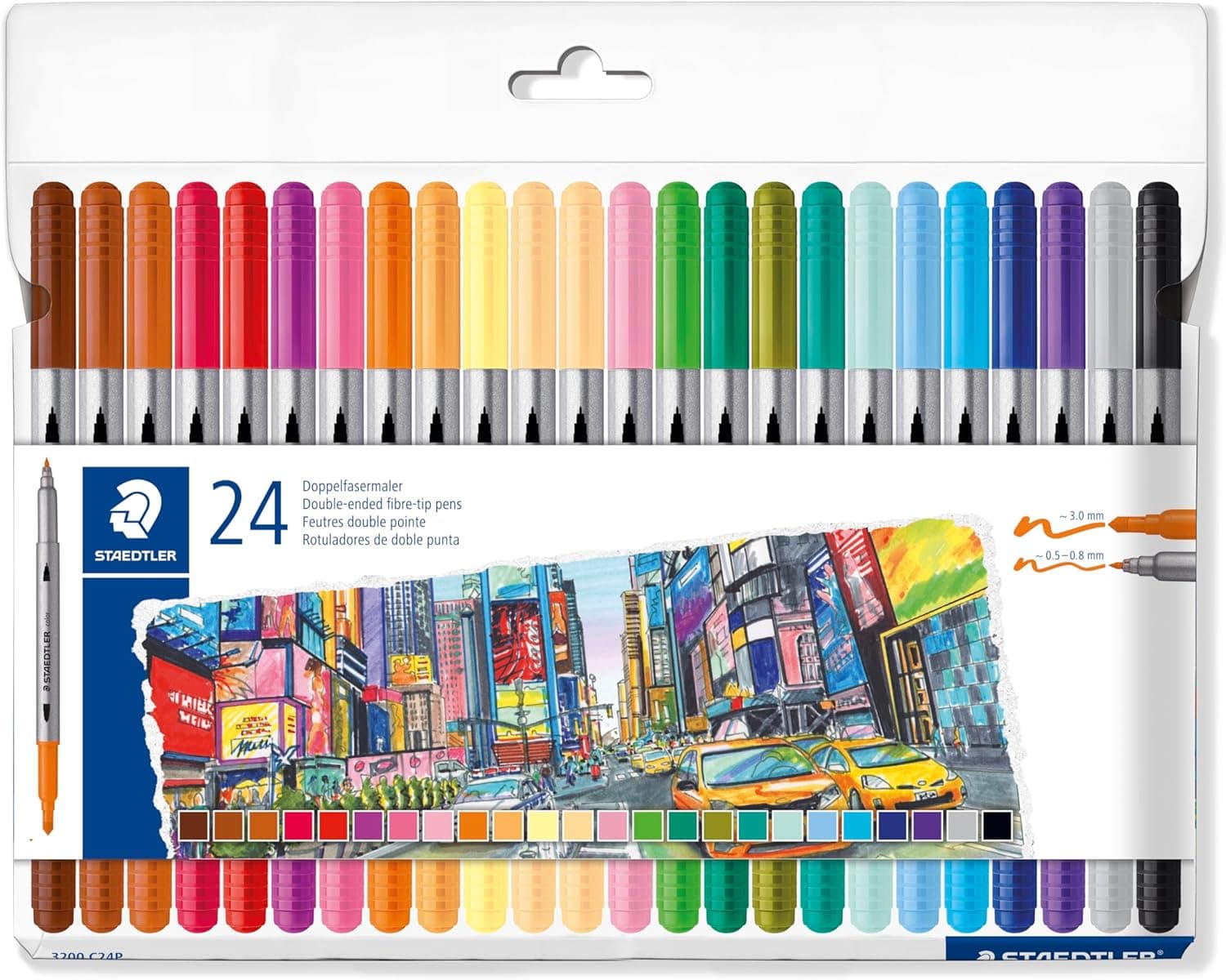 STAEDTLER Marcadores para colorir design Journey dupla extremidade, largura do traço de 0,5 - 3,0 mm, 24 cores sortidas, embalagem de 24, 3200 C24P