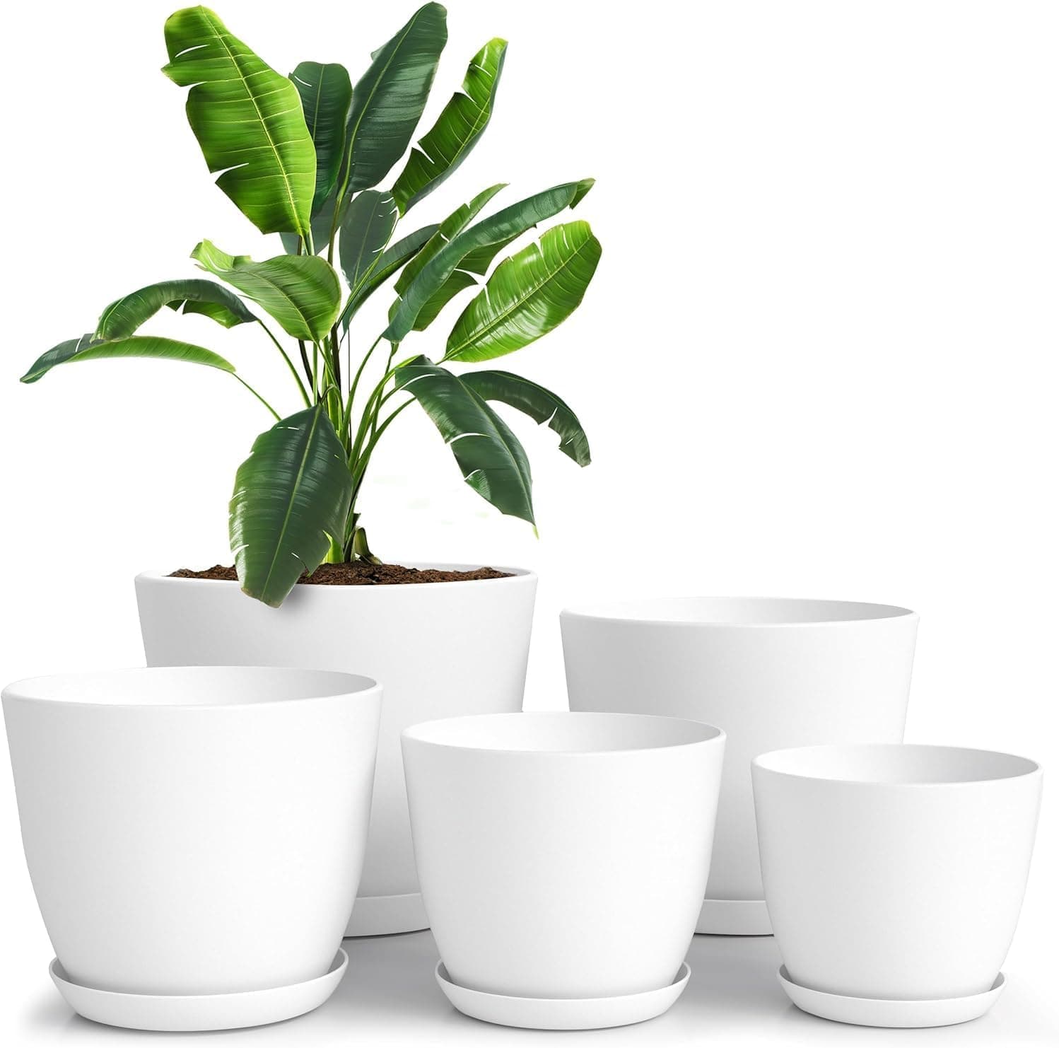 Utopia Home Conjunto de 5 vasos 18/17/15/13/12 cm com prato para a cozinha, varanda, jardim