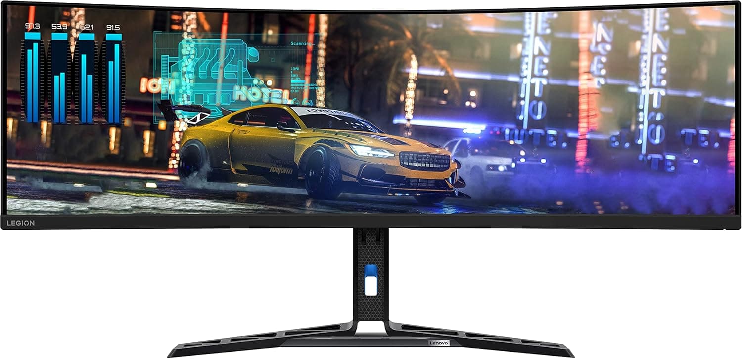 Lenovo Legion R45w-30 Monitor de jogos curvo EyeSafe, 44,5" (VA, 165Hz, 1 ms MPRT, 32:9, 3000:1, 5120 x 1440 px, HDMI+DP+USB, altifalantes 3 Wx2) suporte em Tilente, Gi. Ratório e ajustável em altura