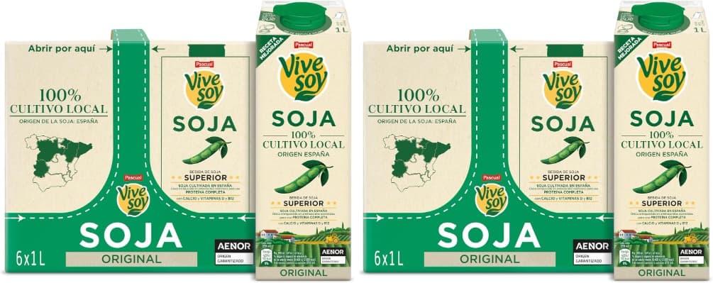 Vivesoy - Bebida vegetal de soja 100 % cultivo local - 1 L x 12