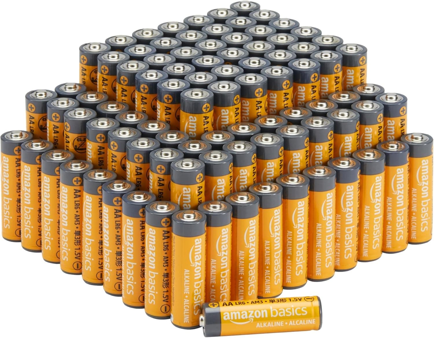 Amazon Basics - Pacote de 100 pilhas alcalinas AA de alto desempenho, 1,5 volts, vida útil de 10 anos