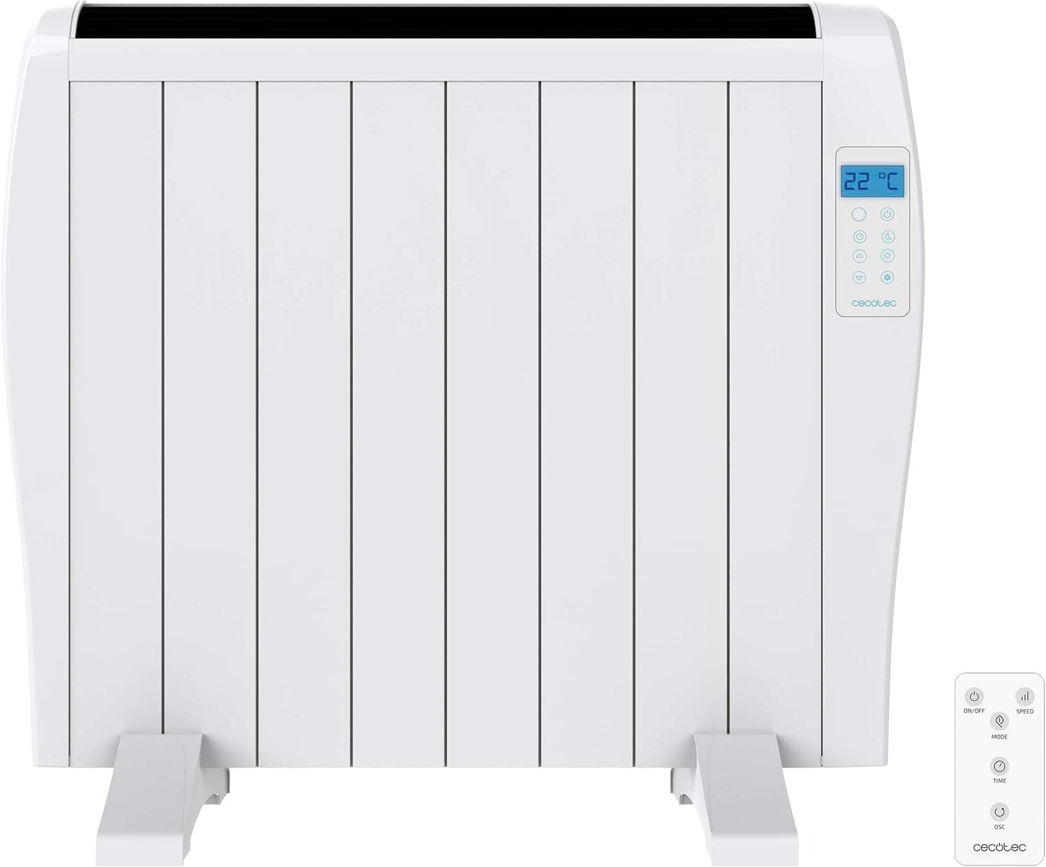 Cecotec Ready Warm 1800 Thermal | Radiador elétrico de baixo consumo 1200 W com 8 elementos, 3 modos, temporizador, controlo remoto e ecrã LED