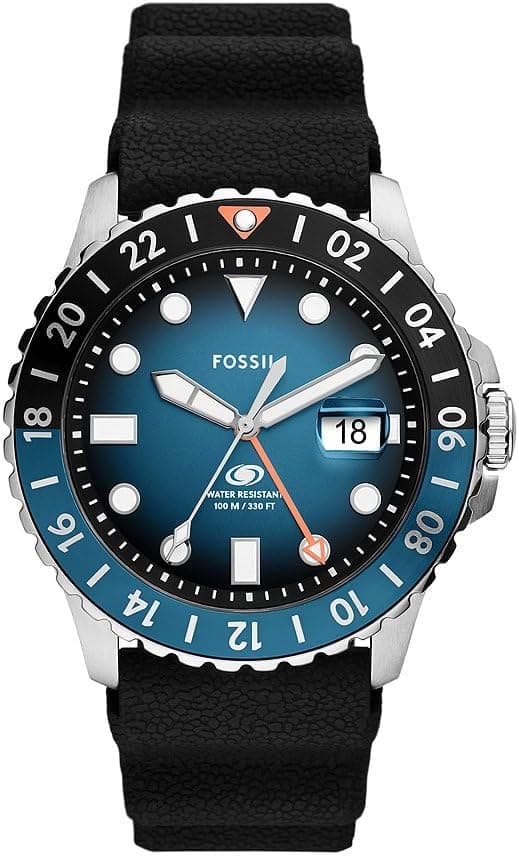Fossil Blue Relógio para homem, GMT com correia de couro ou aço