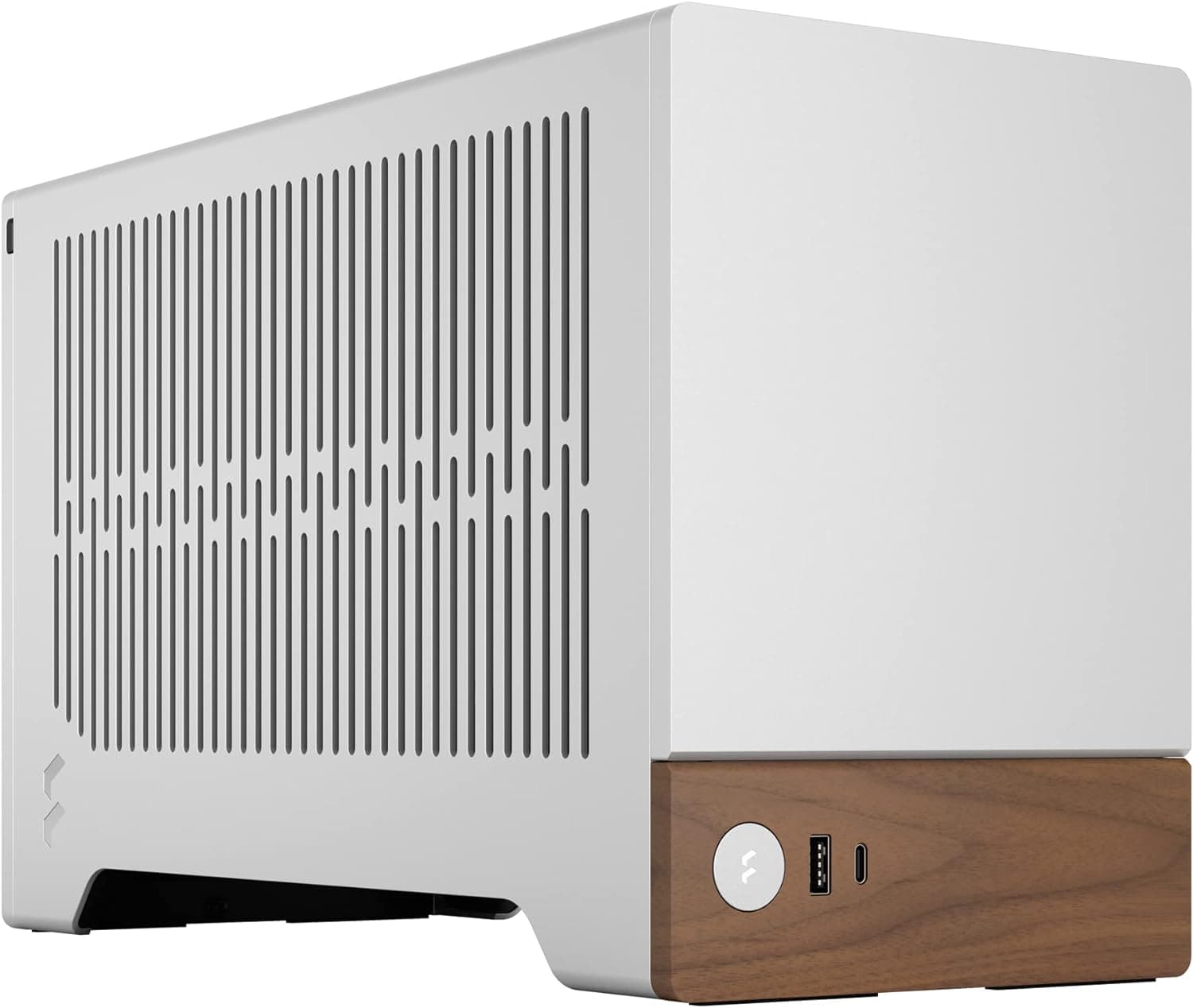 Fractal Design Terra Silver - Wood Walnut Front Painel - Small Form Factor - mITX Gaming Case PCIe 4.0 Riser Cable, USB Type-C - Painéis de Alumínio Anodized