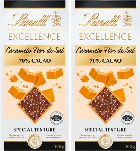 Lindt Chocolate EXCELLENCE PASSION CARAMELO SAL chocolate preto com sal e caramelo, tablet de chocolate puro, chocolate escuro a 70%, aromático, extrafino, cacau com toque a sal