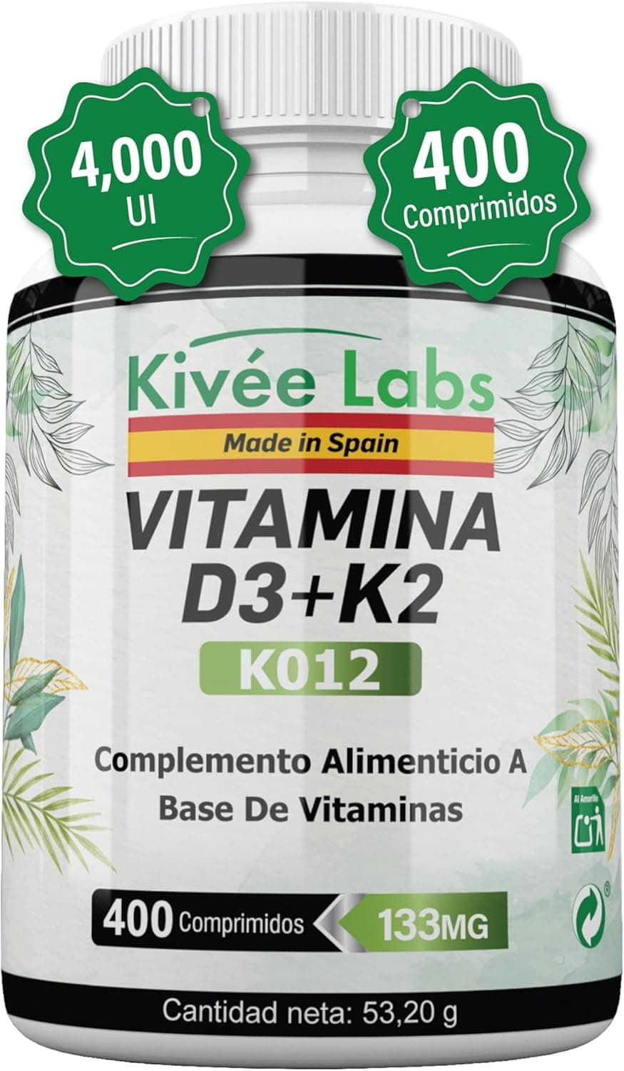 400 Micro comprimidos vitamina D3 e K2 4000 UI Alta dose, vitamina D colecalciferol vegetal contribui para a função normal do sistema imunitário para músculos e ossos, 400 dias de fornecimento