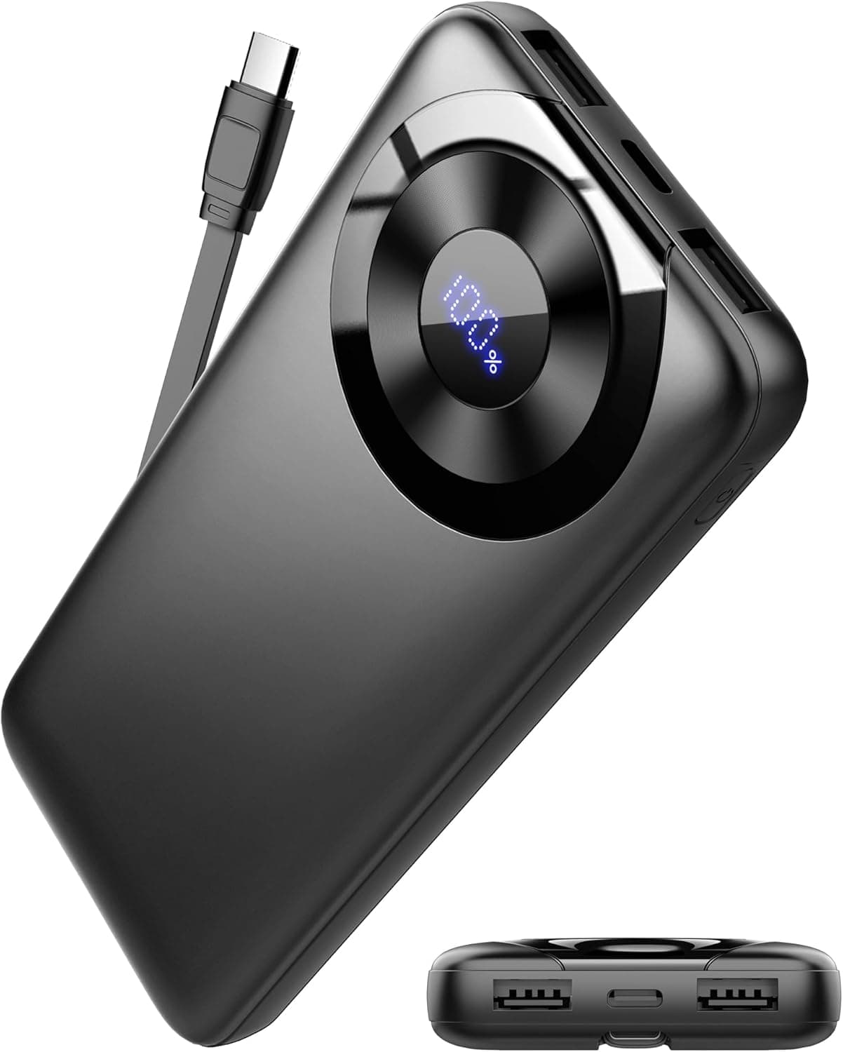 Power Bank Bateria portátil de 10000 mAh, bateria externa 3A carregamento rápido USB-C in&out com 4 saídas, carregador portátil com cabo integrado para iPhone 11/15/12/13/14/16, xiaomi, Samsung