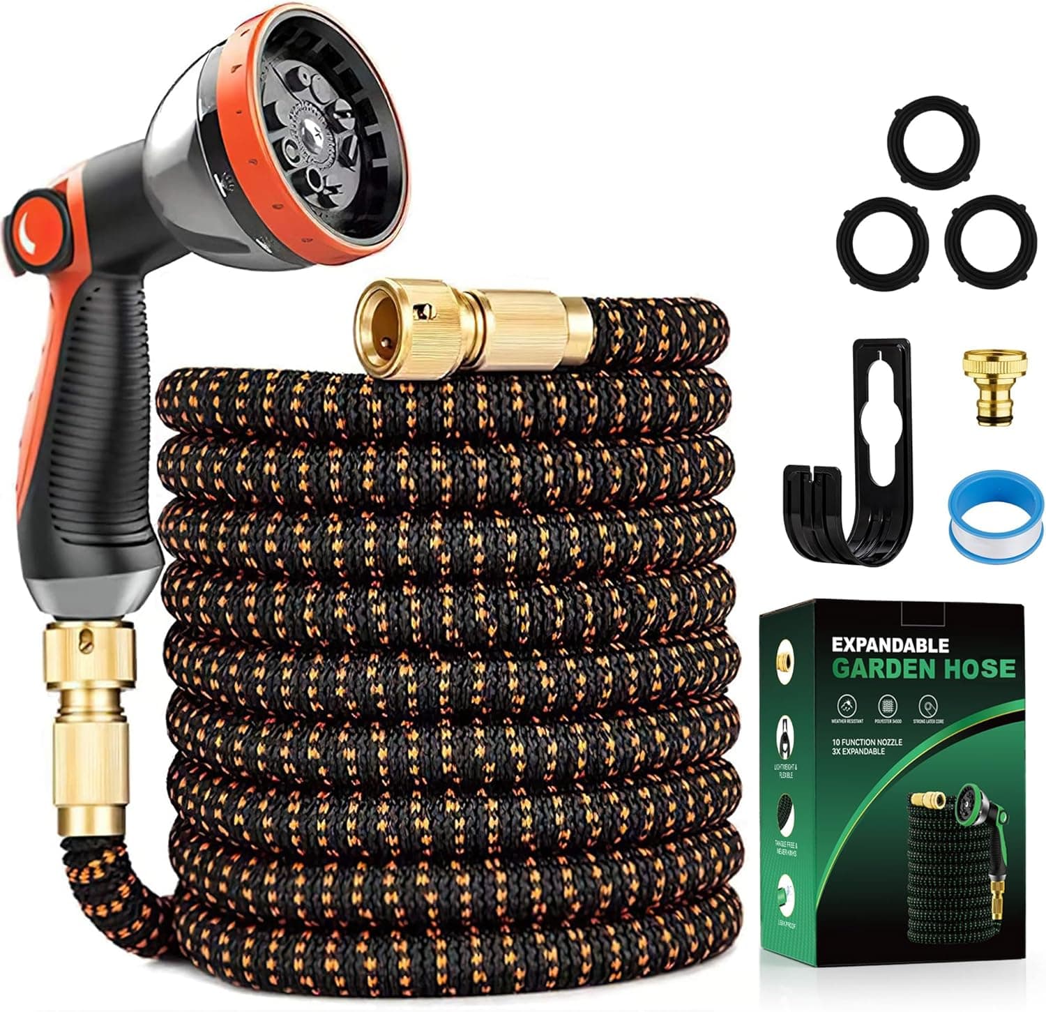 Yofidra Garden Hose 15M | Mangueira de jardim extensível com pistola de 10 modos e ligações em latão