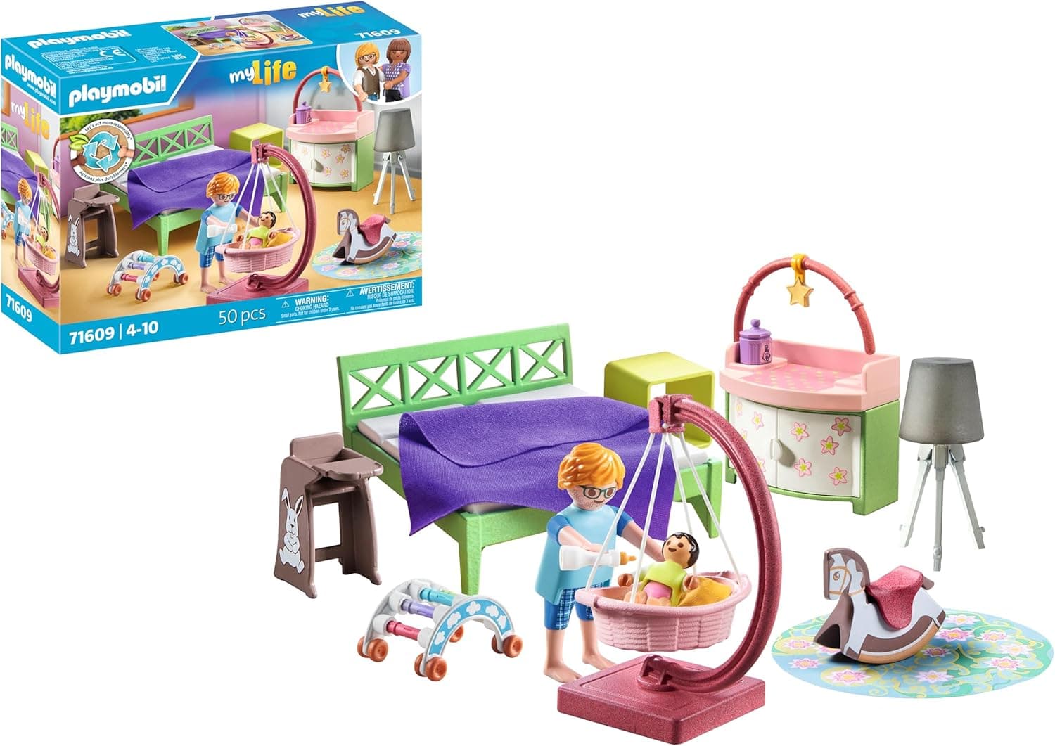 PLAYMOBIL myLife 71609 Quarto com área de jogos para bebé, e duas figuras, feitos de mais de 80 % de materiais reciclados e de base biológica, brinquedos para meninos e meninas, a partir de 4 anos