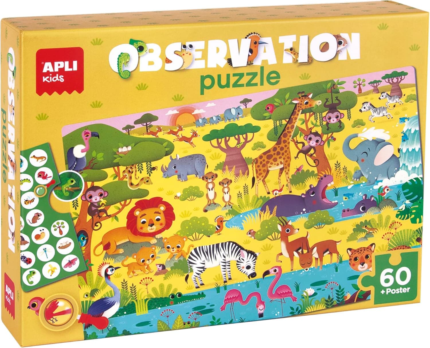 APLI Kids 19221 - Puzzle observação selva - 60 peças tamanho 6 x 6 cm. Inclui 1 ficha com objetos para pesquisar - puzzle para crianças a partir dos 4 anos
