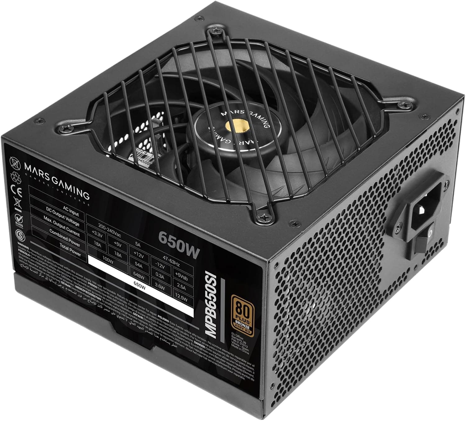 Mars Gaming MPB650SI | Fonte de alimentação ATX 650W 80 Plus Bronze com ventoinha silenciosa e tecnologia DC-DC