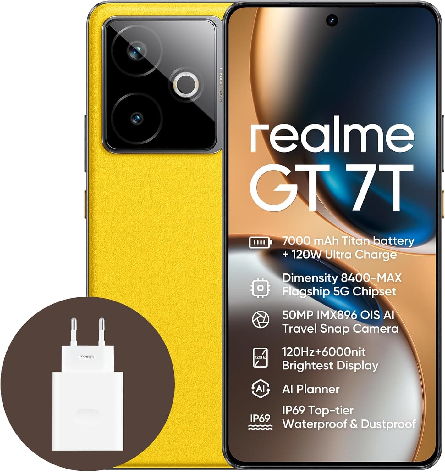 realme Smartphone GT 7T 5G, 12 + 256 GB, bateria de 7000 mAh, carregamento de 120 W, processador Dimensity 8400-MAX, IMX896 50 MP câmara, AI Planner, ecrã Pro-Esports de 6000 nits