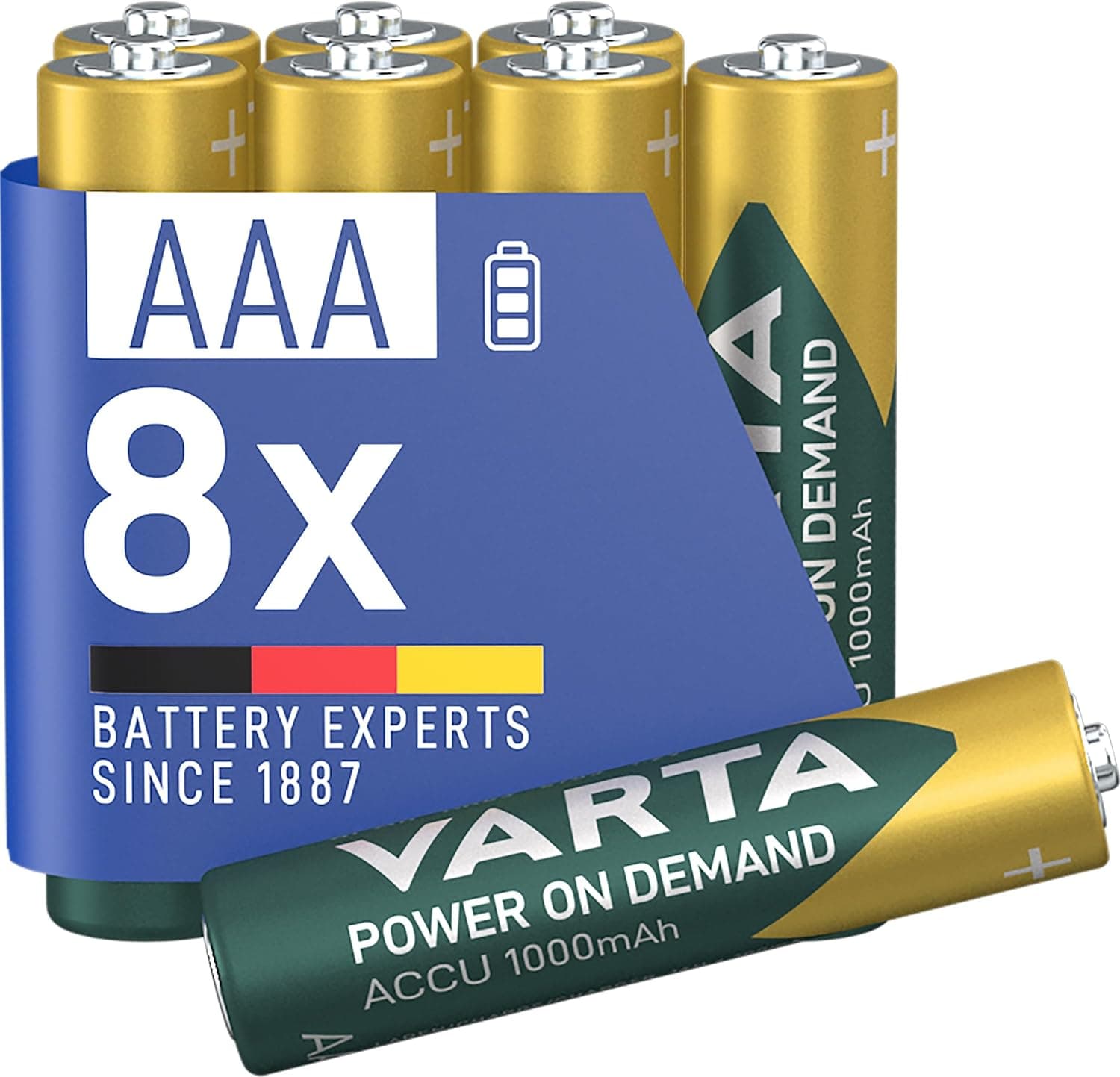 VARTA Pilhas AAA recarregáveis, embalagem de 8, 1000 mAh Ni-Mh, pré-carregadas, prontas a usar