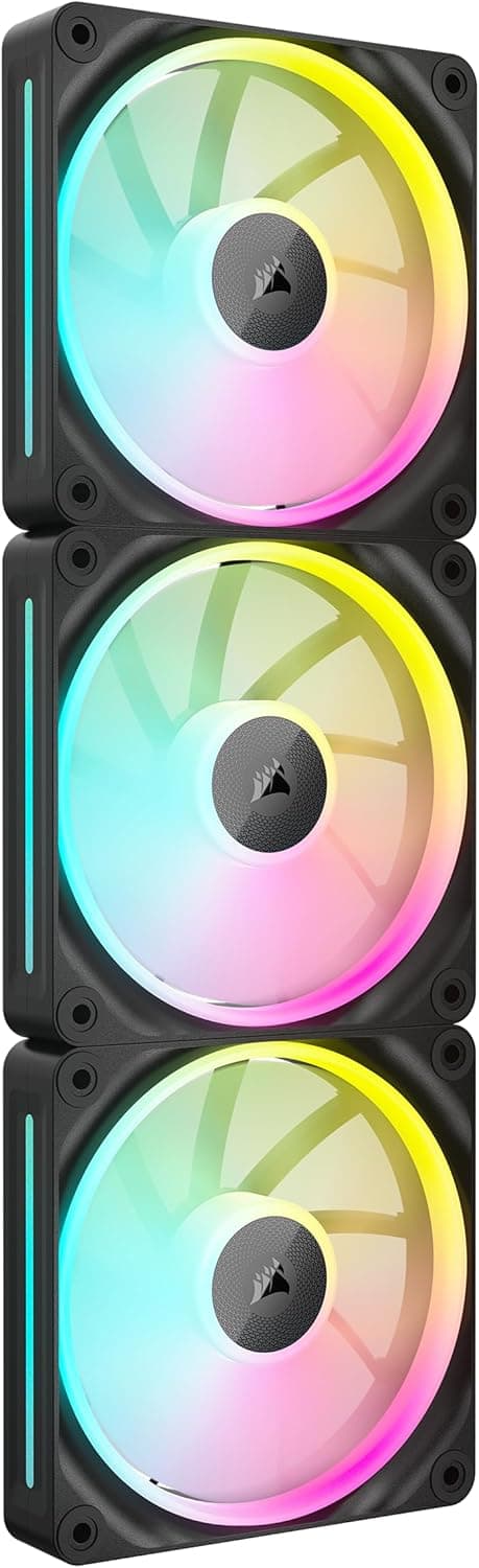 CORSAIR iCUE Link LX120 RGB 120 mm PWM ventoinhas pacote tripla, laços de luz duplos, inclui hub de sistema iCUE Link, tecnologia CORSAIR AirGuide - preto