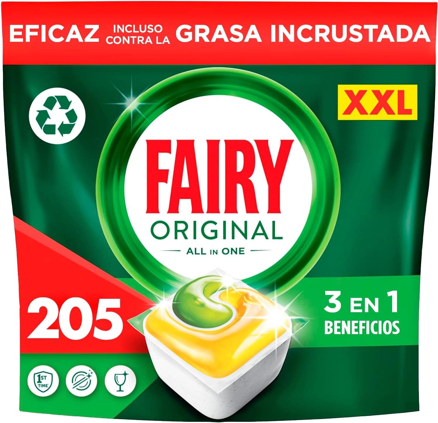 Fairy Cápsulas originais tudo em uma máquina de lavar louça, limão, 5 x (21 + 20) =205 cápsulas, eficazes mesmo na gordura seca