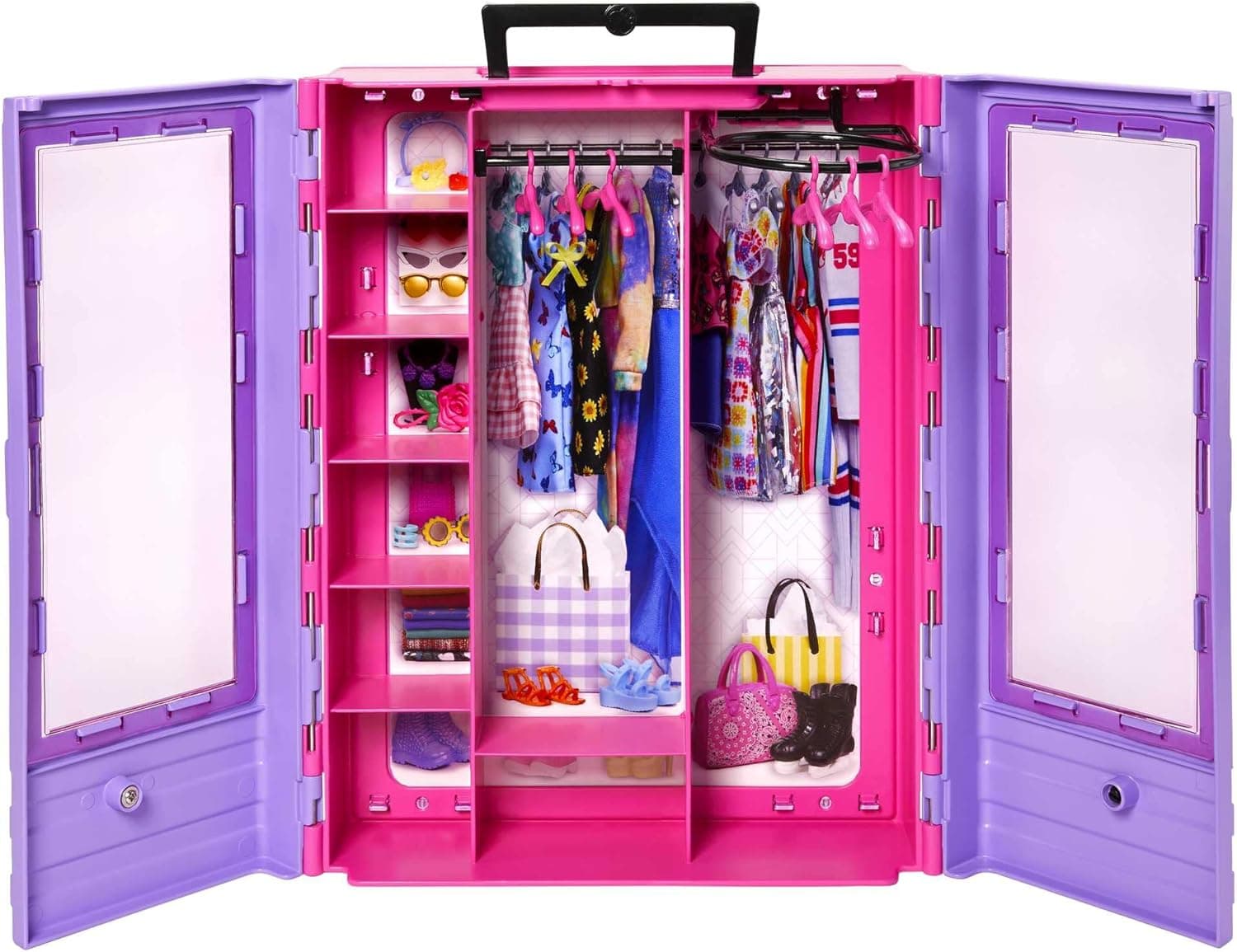 Barbie Fashionista Armário portátil para roupa de boneca, inclui 6 cabides, não inclui boneca, brinquedo + 3 anos (Mattel HJL65)