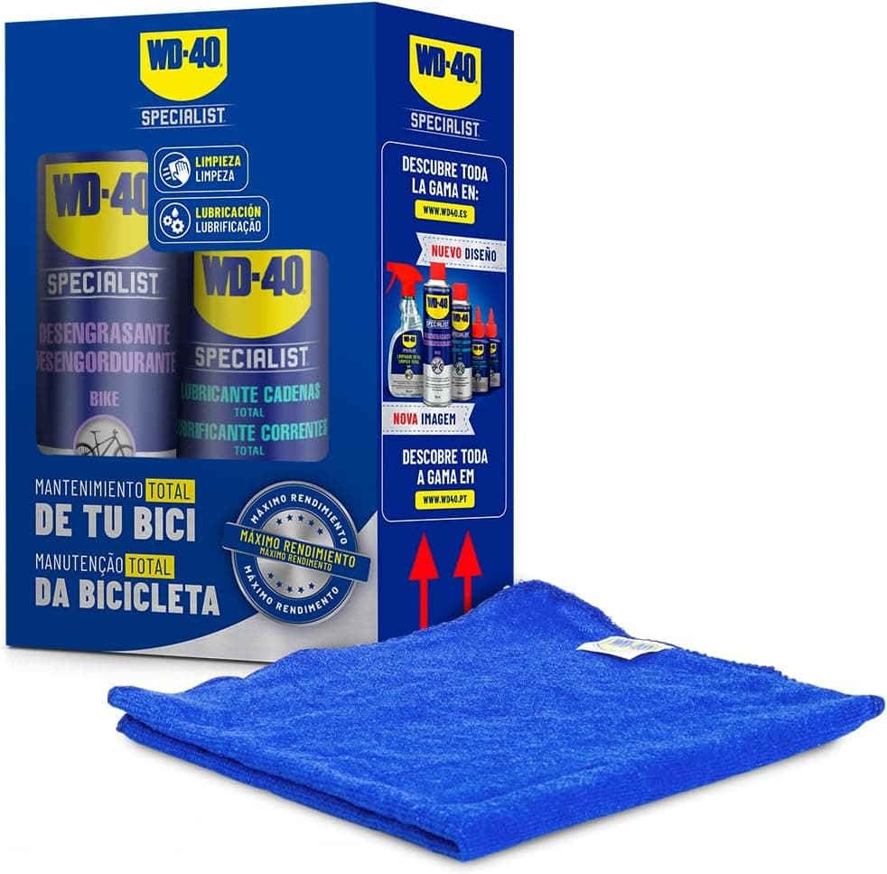 WD-40 Bike - Kit de manutenção de bicicleta, contém desengordurante bicicleta 500 ml lubrificante de correntes bike 250 ml pano de microfibra