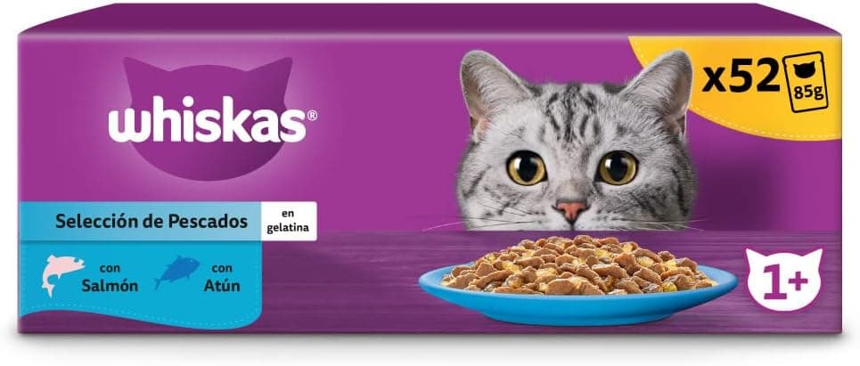 whiskas Comida húmida em gelatina para gatos adultos seleção de peixes 13 x 4 saquetas x 85 g
