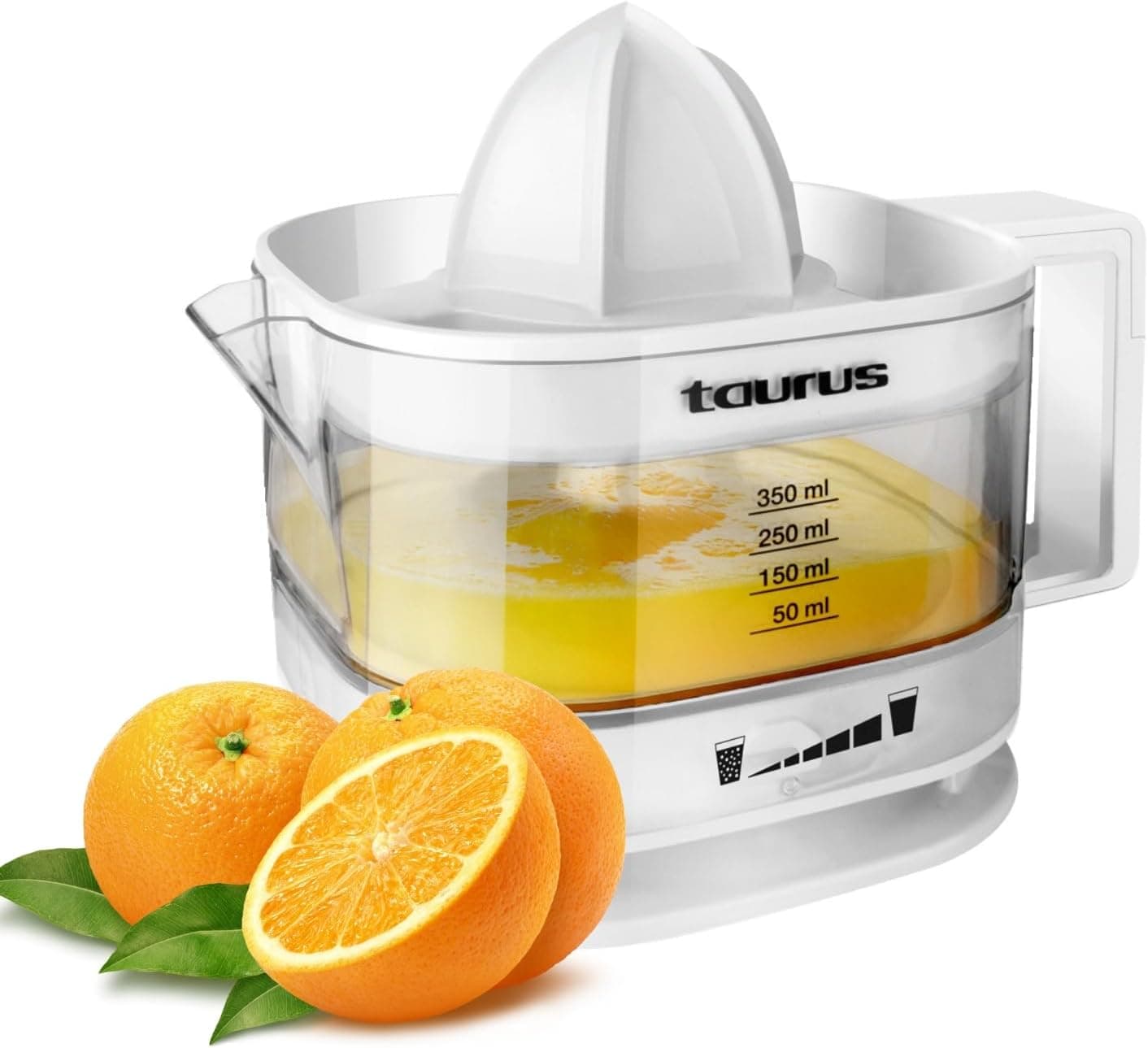Taurus Espremedor elétrico TC-350 | 25W | filtro de polpa ajustável, depósito de 350 ml, Dupla sensação de rotação, destacável, design compacto, jarro e cone adequados para máquina de lavar loiça