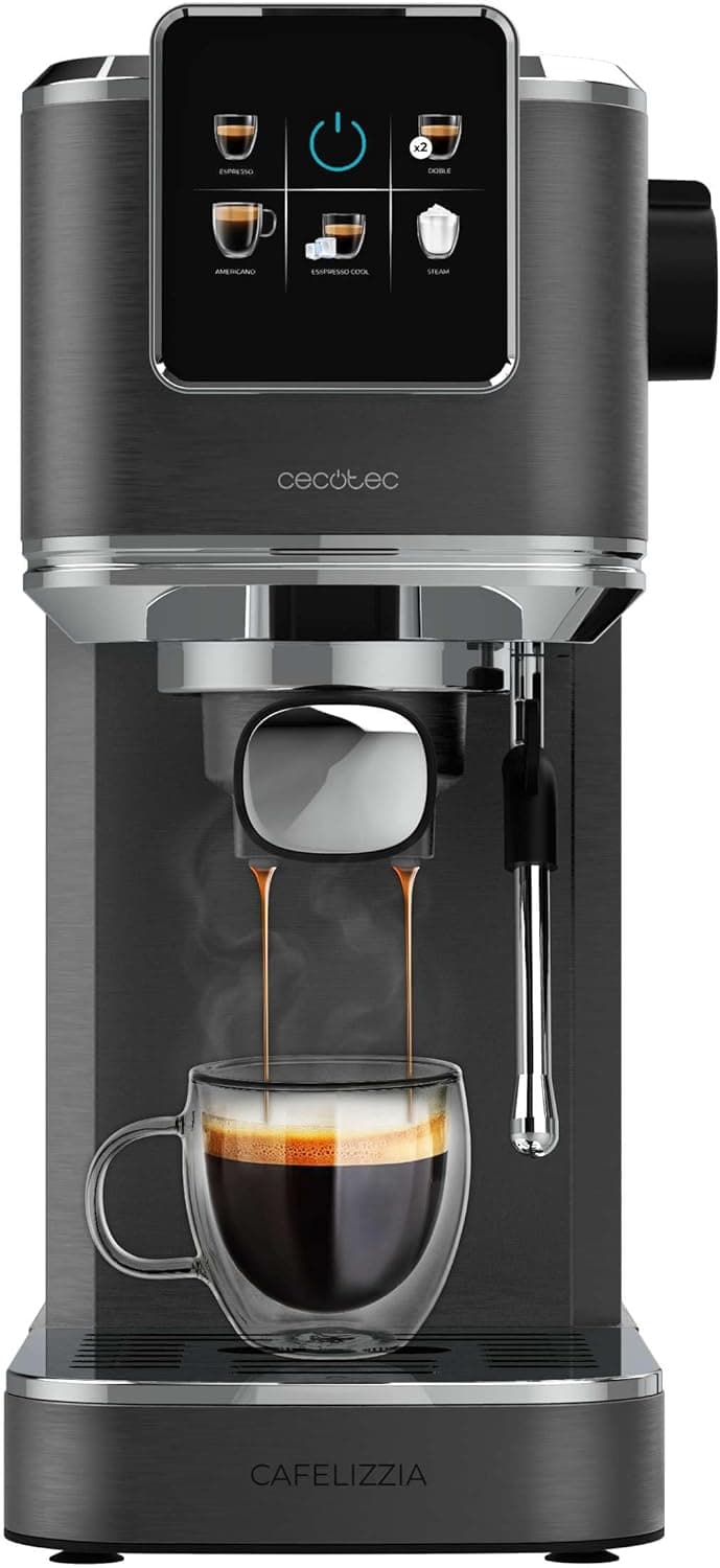Cecotec Máquina de café expresso para expresso e cappuccino Cafelizzia ColdBrew. 20 bares, sistema ColdBrew para café frio, ecrã tátil, vaporizador, aquecedor, reservatório de água 1,2 l removível