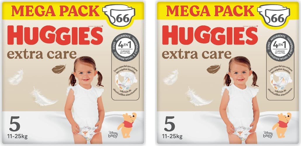 Huggies Fralda extra cuidado para bebé com desenhos Disney tamanho 5 (12 - 22 kg), 2 embalagens x 33 fraldas, 66 fraldas com almofadas extra macias que cuida da pele do bebé