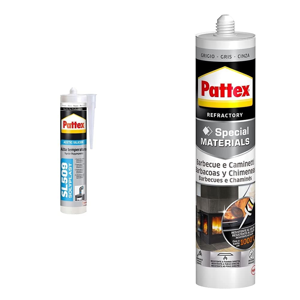 Pattex 1533675 Sl 509 selador de silicone acústico de alta temperatura, 1 x 300 ml silicone para churrascos e lareiras, cinzento, resistente ao fogo, 500 g