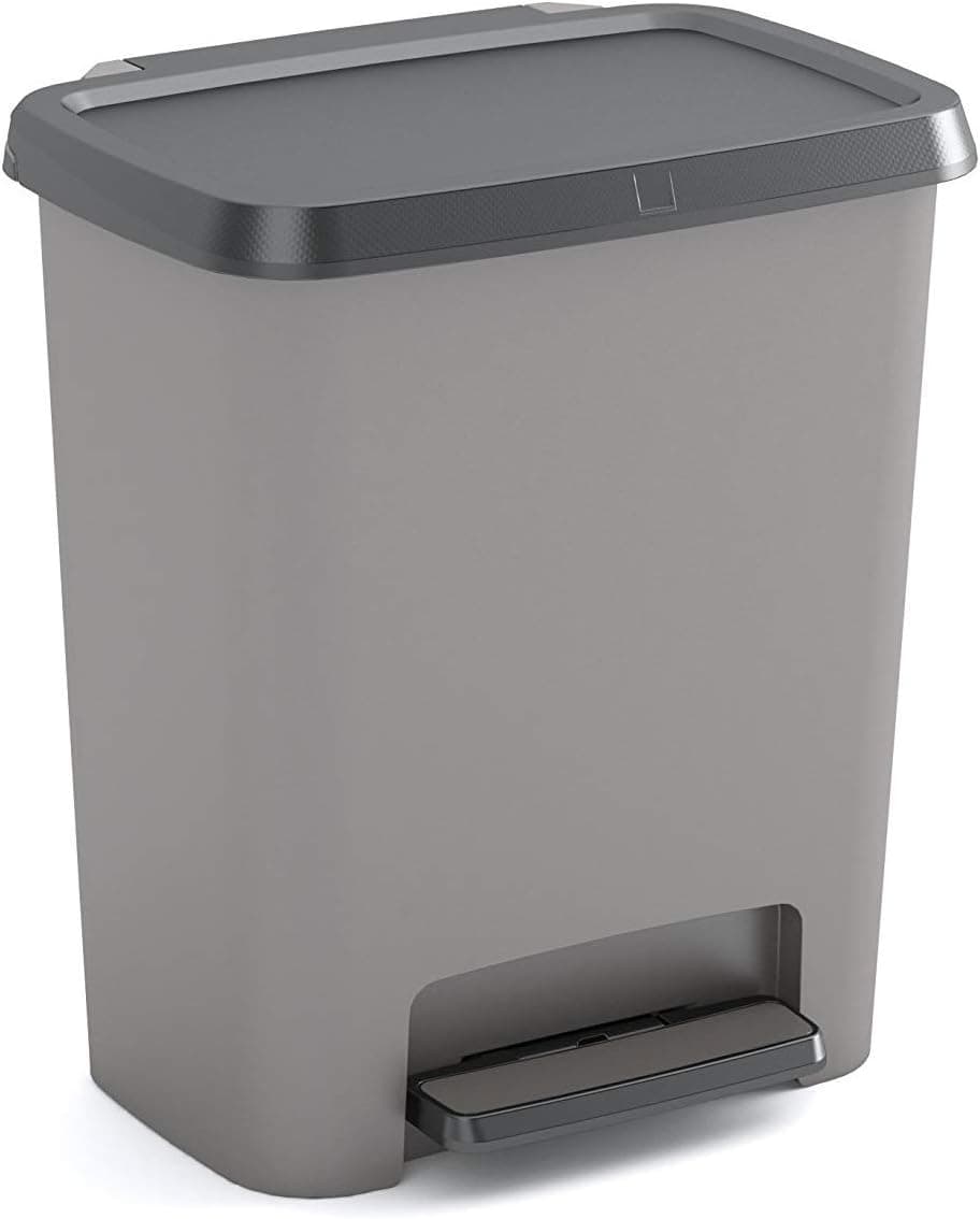 Curver Kis Lixeira compacta com pinças para porta (38 x 28 x 43 cm, 25 l), cor cinzenta