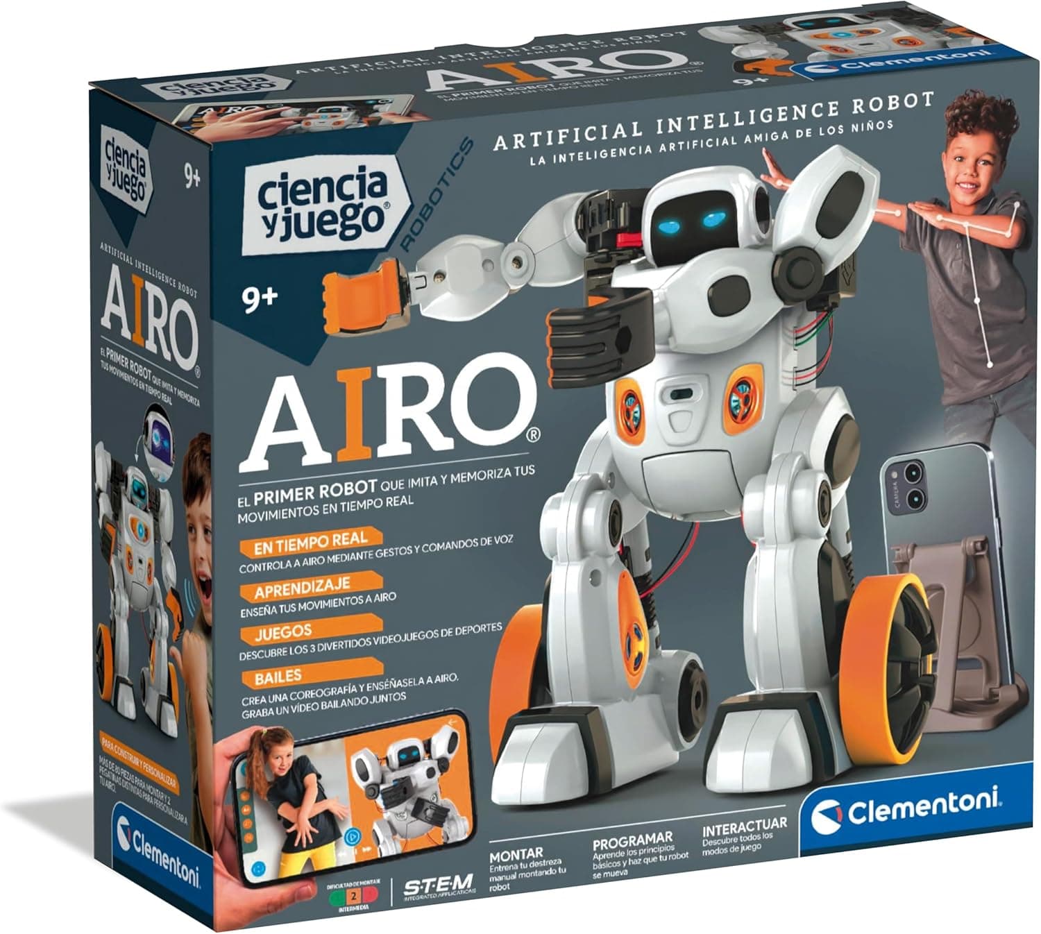 Clementoni - Robot AIRO com inteligência artificial - brinquedo educativo e personalizável para crianças - interativo com reconhecimento de gestos e voz - A partir de 8 anos - 55513