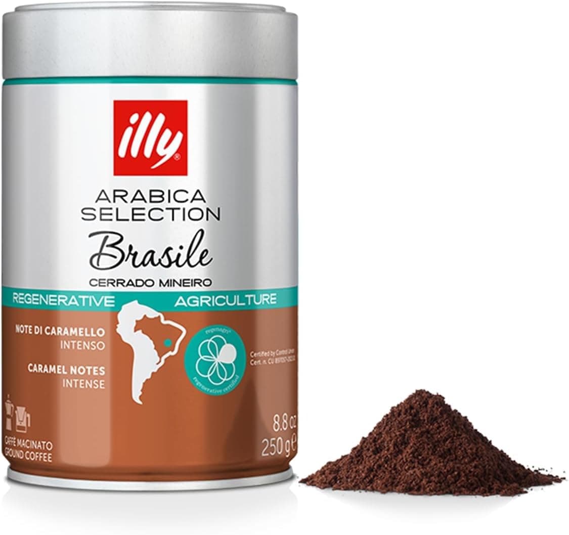 Illy Arabica Selection Brasil Cerrado Mineiro | Café moído 100% de agricultura regenerativa, lata 250 g