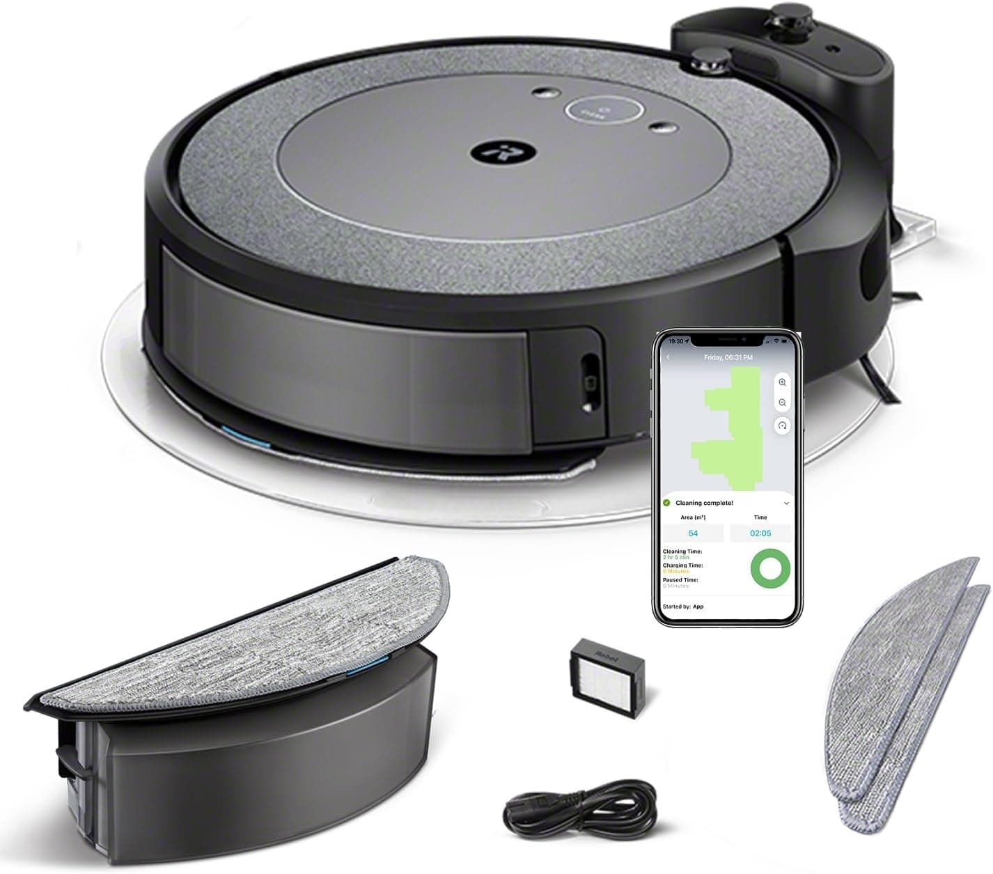 iRobot Roomba Combo i5 Robot aspirador e esfrega-chão 2em 1 com depósito misto - escovas de borracha e sensores de sujidade, ideais animais de estimação - limpos por quarto - recarga e retoma 