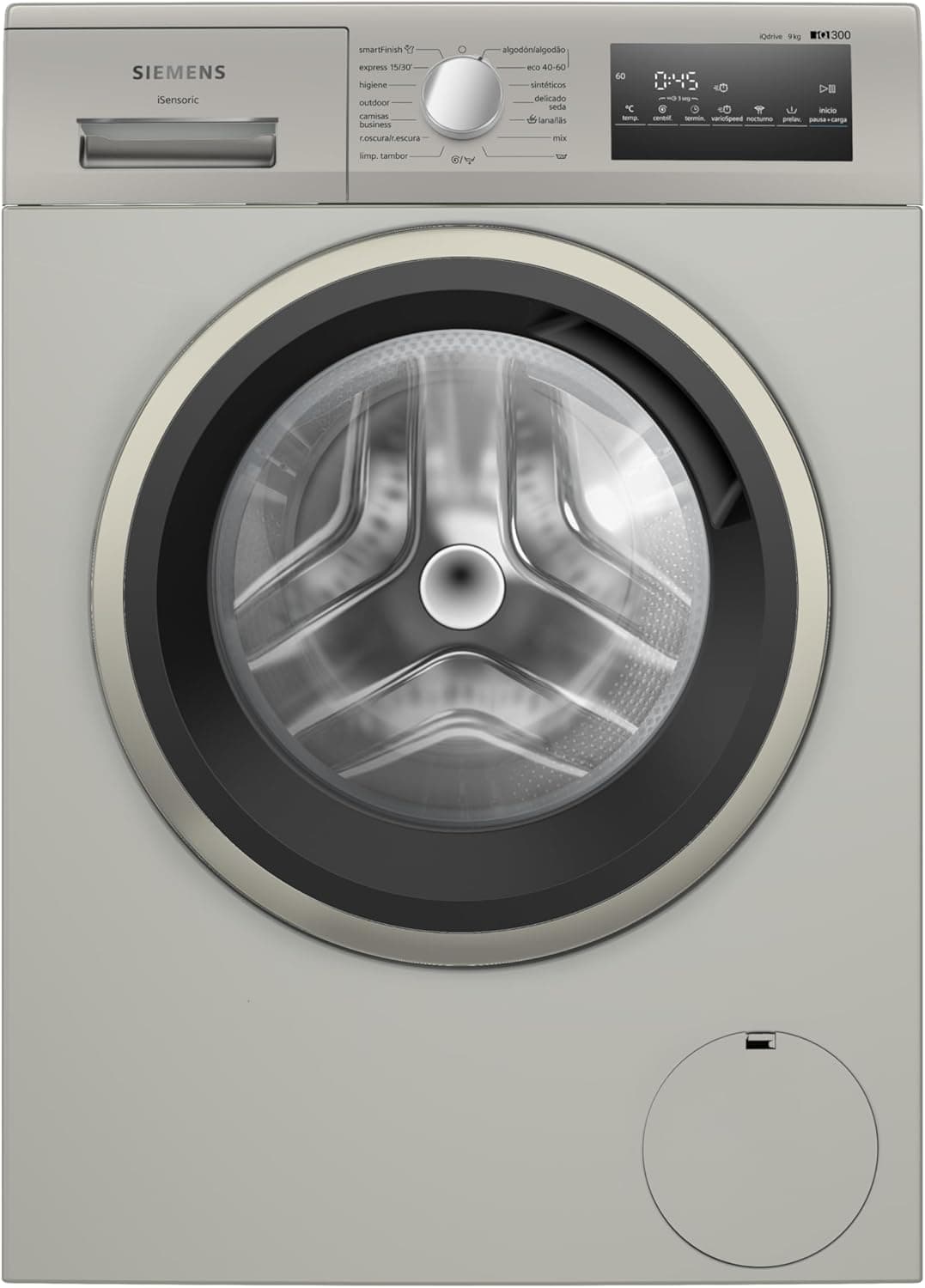 Siemens - Lavadora de carregamento frontal iQ300, 9 kg, 1400 r.p.m, smartFinish, programa outdoor, motor iQdrive, aço mate anti-impressões - WM14N29XEP