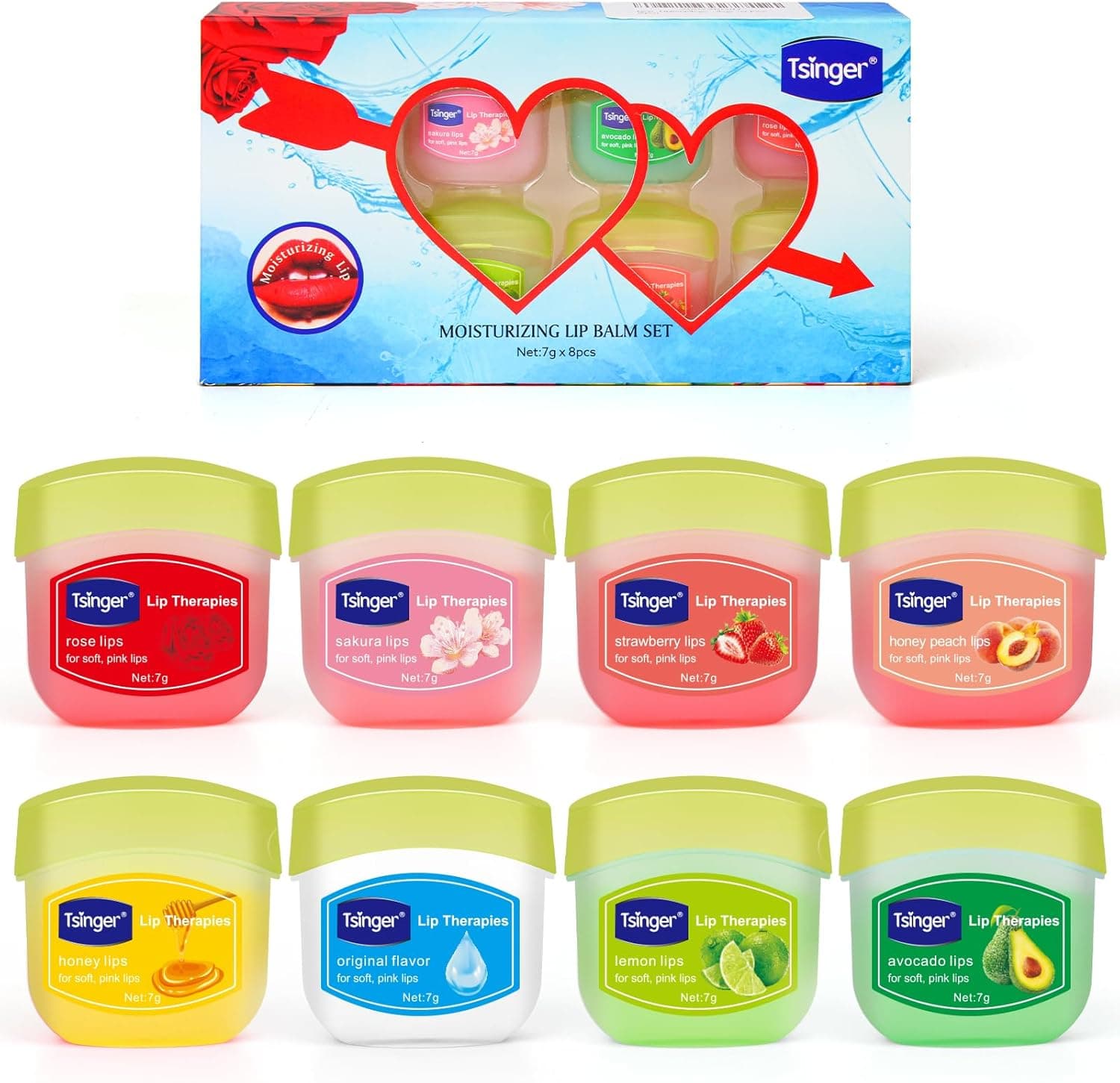 Lip balm, bálsamo labial com glicerina para lábios secos e rachados, 7g, 8 embalagens de sabores diferentes