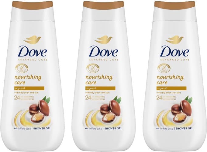 Dove Advanced Care gel de duche cuidado nutritivo óleo de argão 400 ml x3