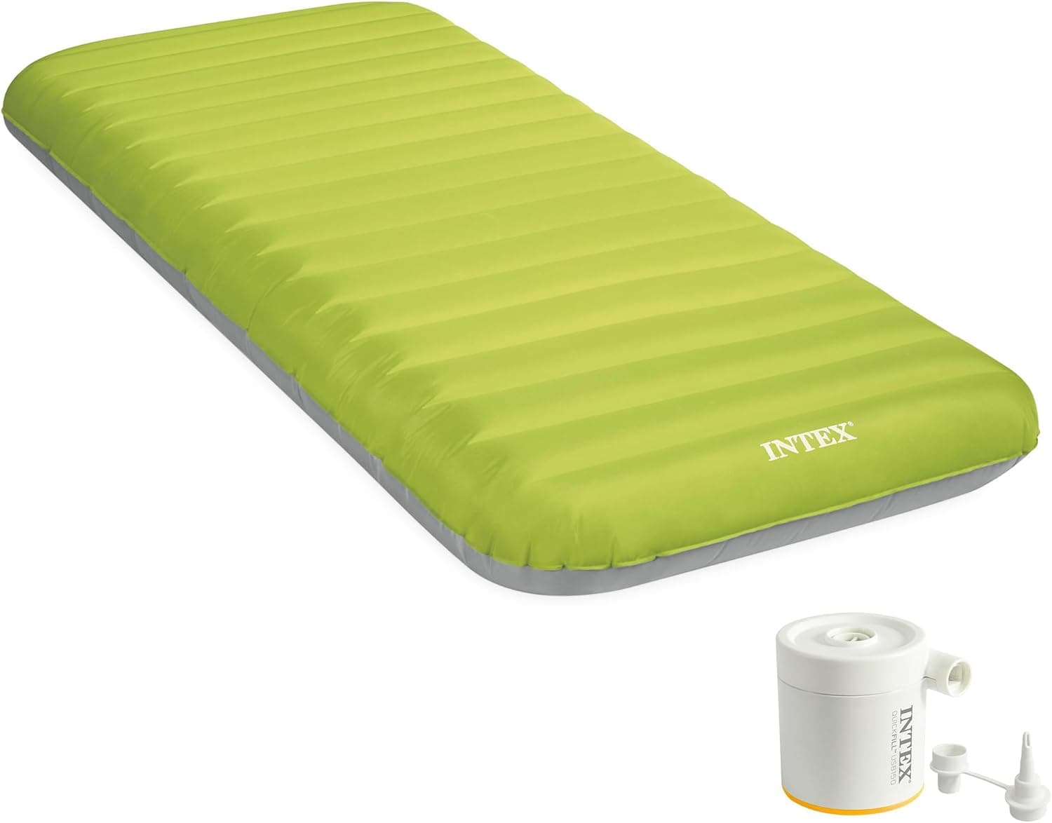 Intex, Colchão insuflável individual, Camping Mats, 76 x 191 cm, Fiber-Tech, material TPU, leve, confortável, estável e firme, inchador elétrico incluído, cama insuflável, colchões insufláveis (64097)