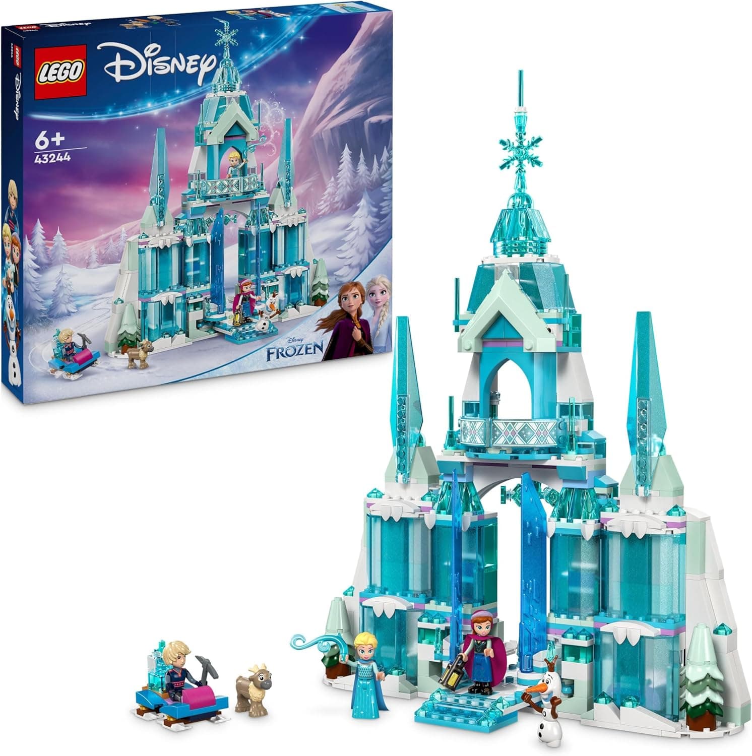 LEGO | Disney Princess Frozen palácio de gelo de Elsa castelo de brinquedo, mini bonecas Elsa e Anna e boneco de Kristoff, presente de fantasia para meninas e meninos de 6 anos ou mais, figura de rena