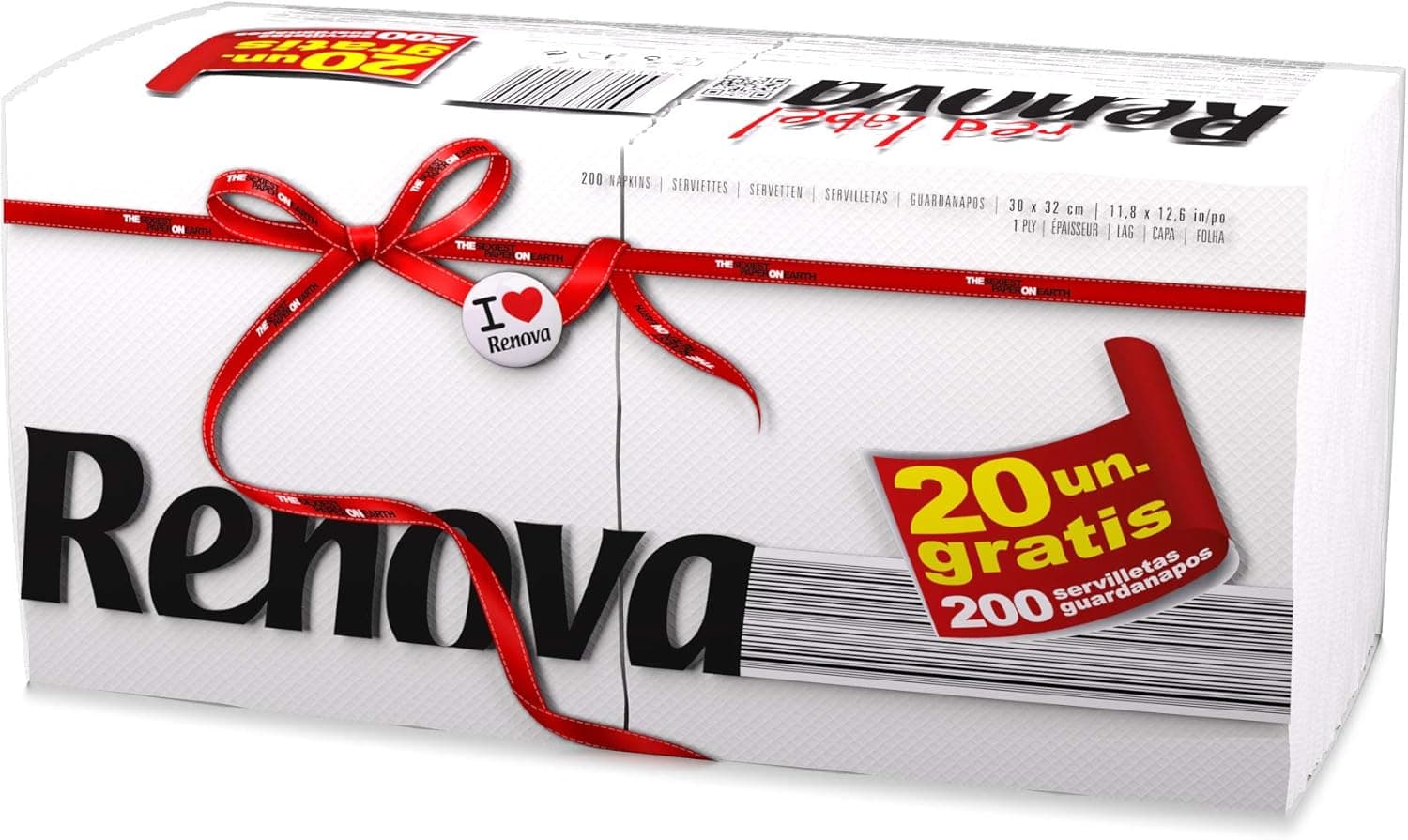 Renova Guardanapos de papel Red Label, 200 guardanapos brancos, tamanho padrão