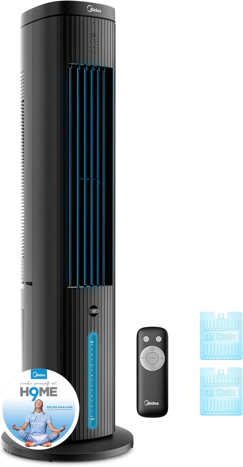 MIDEA Climatizador vaporativo 3 em 1 com controlo remoto, ventilador de água, refrigerador de ar e humidificador com 3 velocidades e oscilação de 75º - condicionador frio com tanque de água 5 l