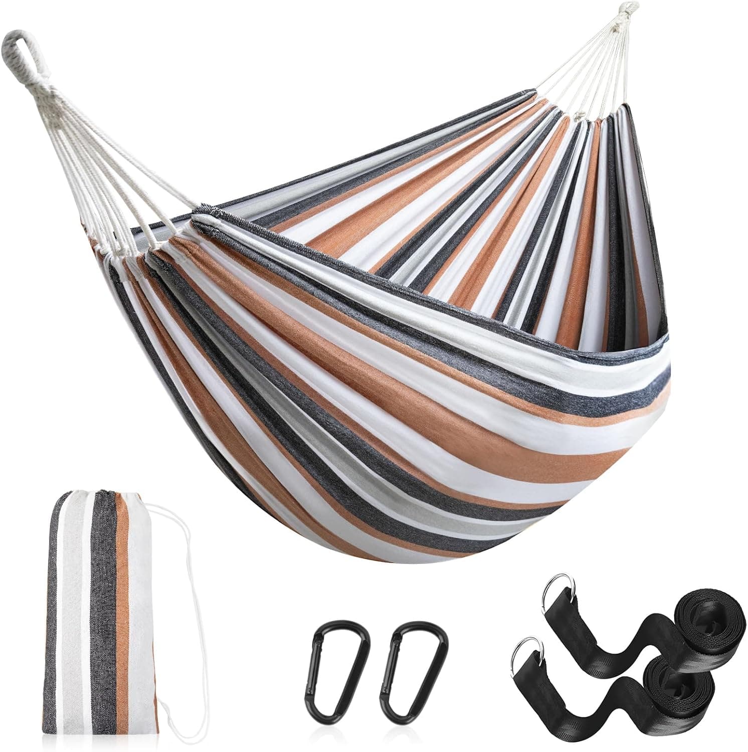 BITIWEND Rede de campismo ao ar livre, polialgodão, redes de 230 x 150 cm, comprimento total 310 cm, portátil, rede de viagem, respirável, para jardim, campismo, praia, varanda, FBDC-01