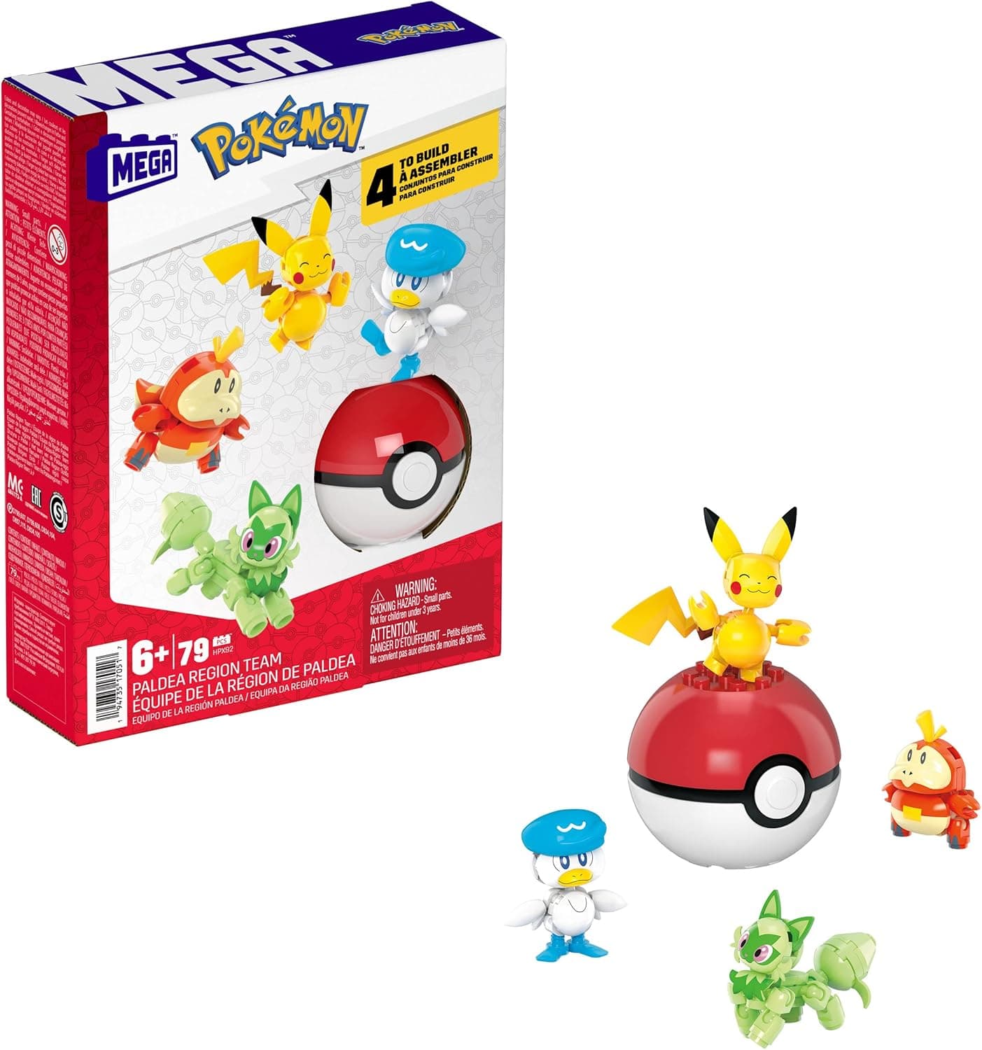 MEGA Construx Pokémon equipa região paldea 4 personagens 79 blocos de construção, brinquedo + 6 anos (Mattel HPX92)