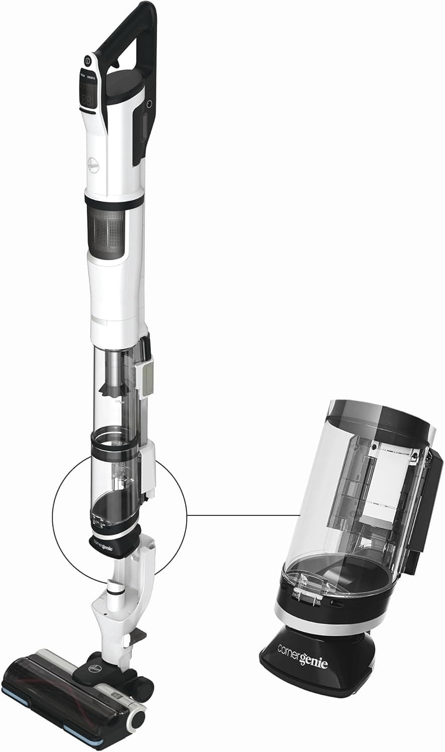 Hoover Aspirador vassoura sem cabo potente com Corner Genie™ para limpar todos os cantos, escova anti-emaranhados, luzes LED, 2 baterias [HFX]