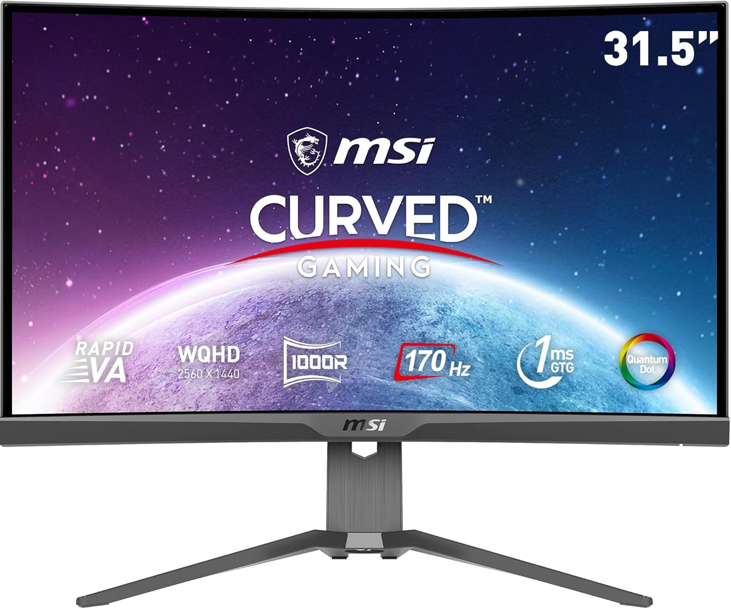 MSI mag 325CQRF QD, monitor de jogos curvo 31,5", 2560 x 1440 (WQHD), 170 Hz, 16:9, 300 nits, 1 ms de resposta, curva 1000R, preto