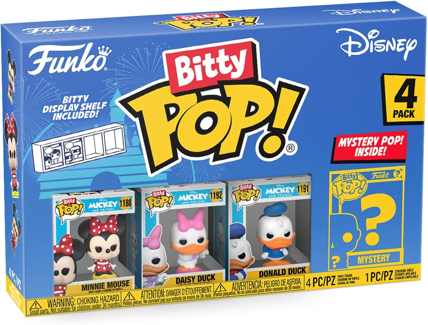 Funko Bitty Pop! Disney - Minnie Mouse (red Dress), Daisy Duck, Donald Duck e uma minifigura misteriosa surpresa - 0,9 polegadas (2,2 cm) colecionável- Revista empilhável incluída - ideia de presente