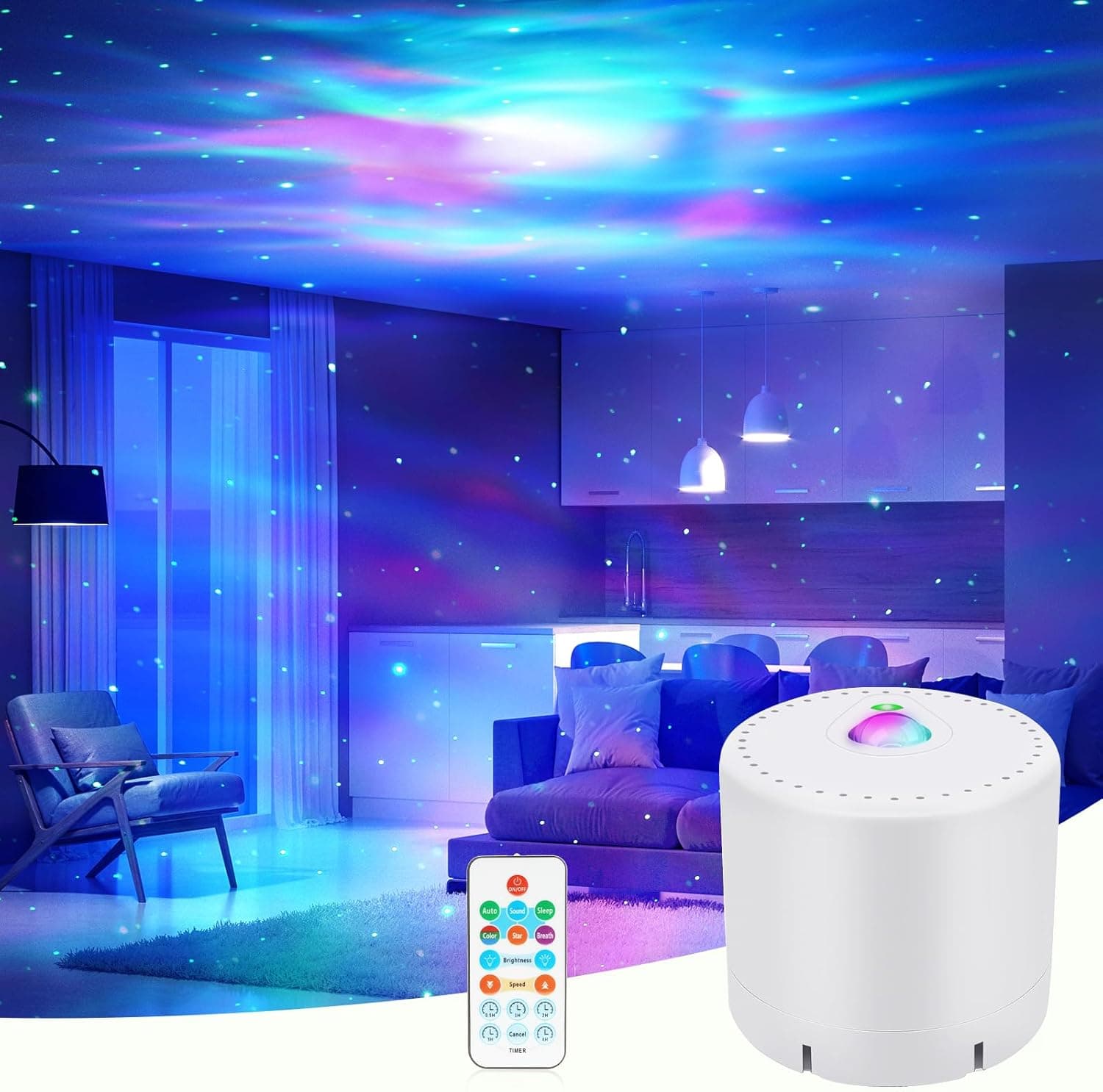 Projetor estrelas, projetor LED de galáxia com controlo remoto, projetor de luz noturna com velocidade e brilho ajustáveis, projetor de luz aurora e decoração de festas para crianças e adultos