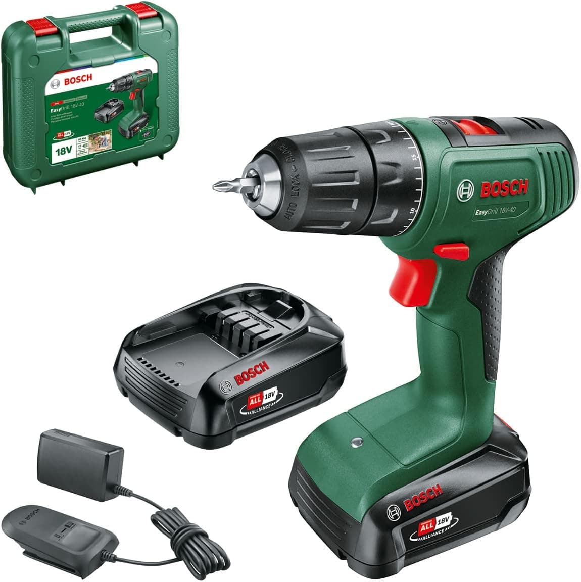 Bosch Home and Garden, aparafusadora a bateria EasyDrill 18 V - 40 (2 baterias de 2,0,Ah, sistema de 18,V, em mala de transporte)