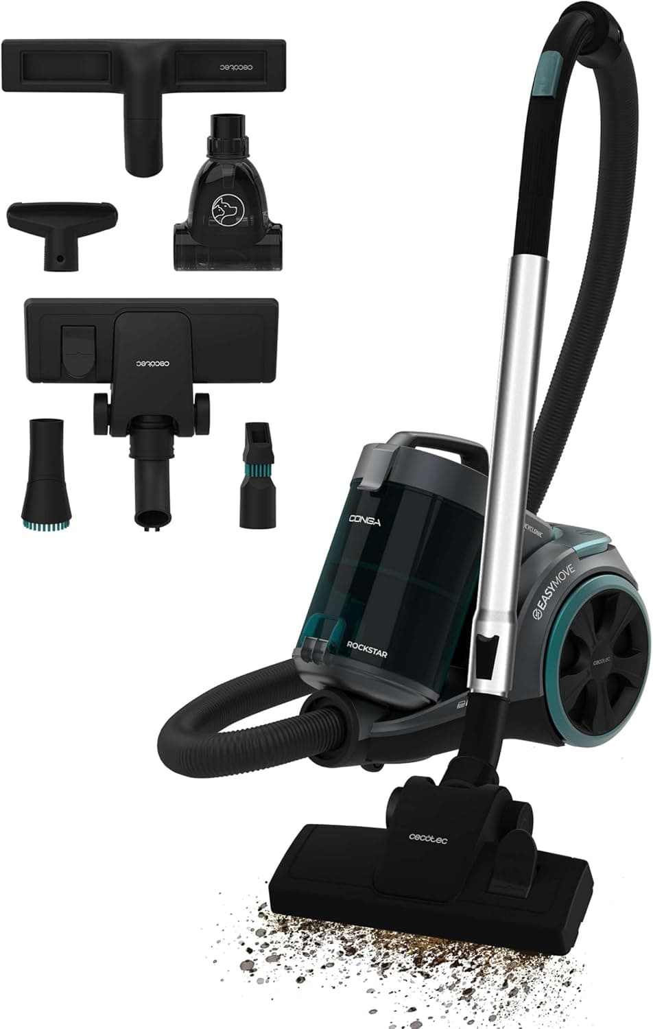 Cecotec Aspirador com cabo sem saco de trenó Conga Rockstar Multicyclonic XL PowerStyle. 900 W, Multiciclónico sem sacos, regulador de potência, capacidade de 3,3 l, filtro duplo HEPA, tubo metálico