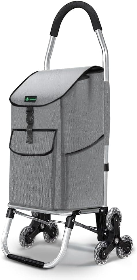 VOUNOT Carrinho de compras dobrável de alumínio, carrinho de compras 6 rodas com saco Oxford removível, 45 L, cinzento