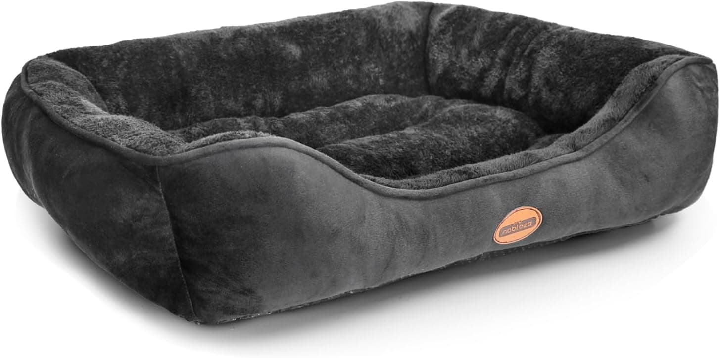 Nobleza Cama de cães médios, cama para cão lavável, cama de cão médio antiderrapante com enchimento de fibras super macias, cama para animais de estimação pequenos, preto, L, 77 x 67 cm